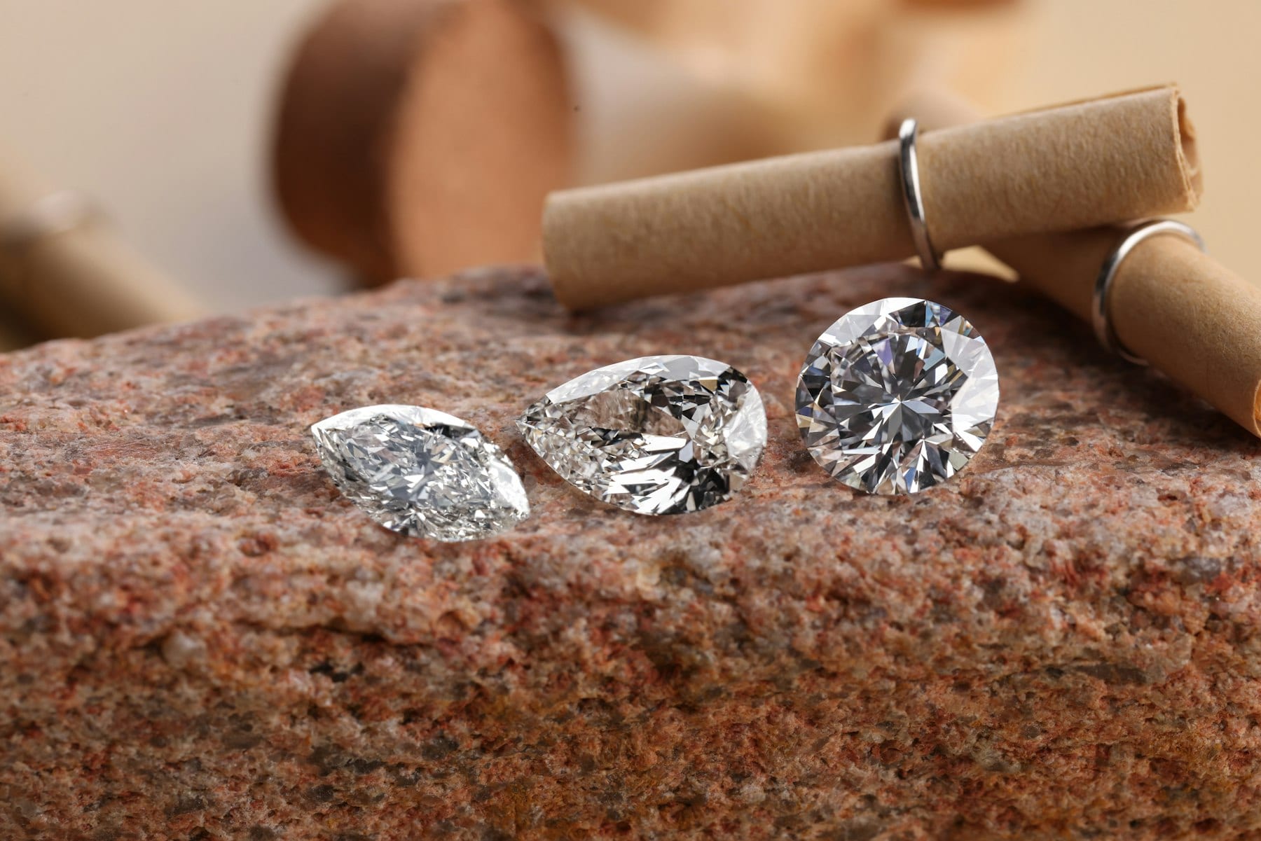 Natural diamonds resting on rough stone